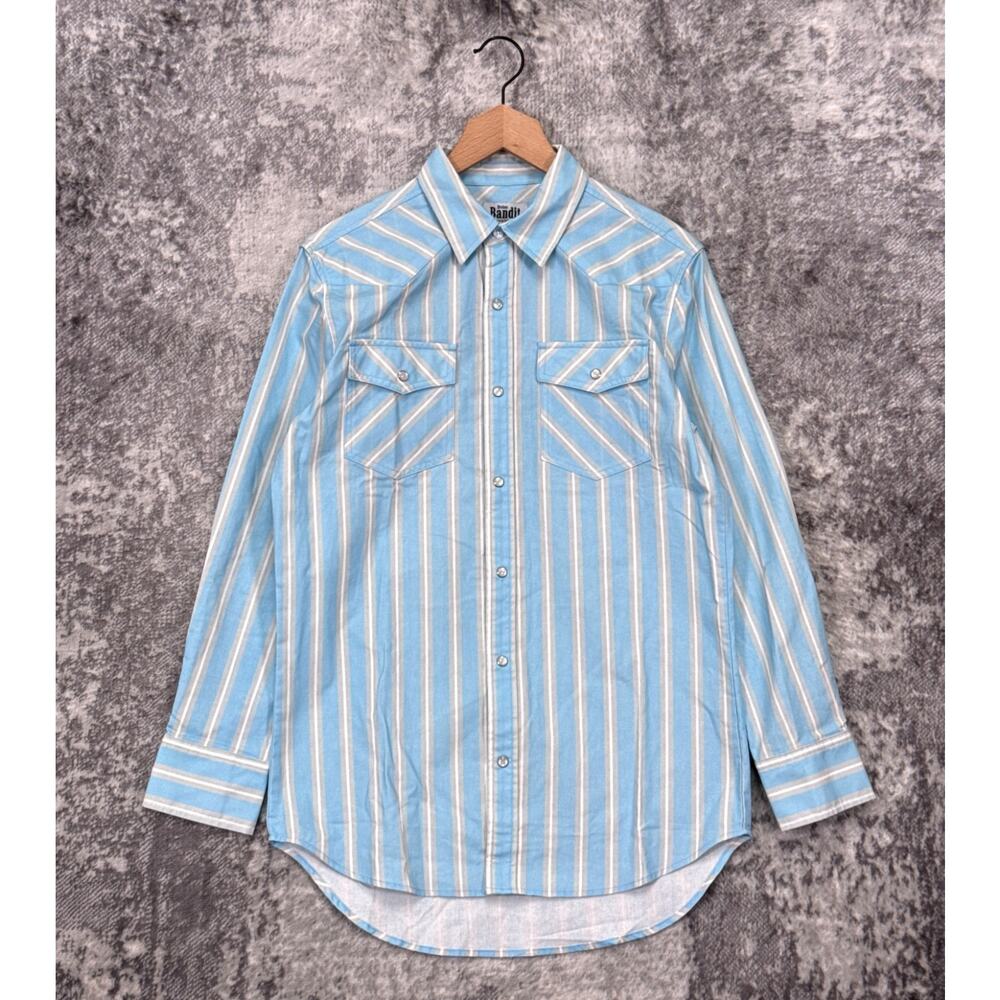 New Broken Bandit Shirt Small Mens Blue Striped Pearl Snap Western